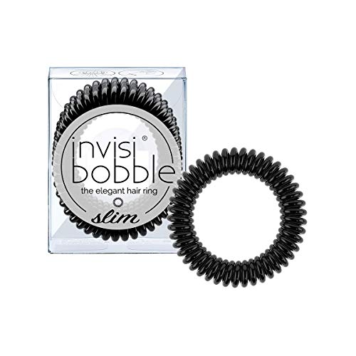 invisibobble Slim Haargummi True Black I 3x Dünne Haargummis schwarz für Mädchen & Damen I eleganter Look & starker Halt I designed im Herzen Münchens von Invisibobble