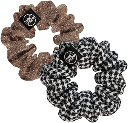 Invisibobble Duo Scrunchie Set, Stoff Haargummi Schwarz Weiß Muster, Stoff Zopfgummi Goldglitzer für Mädchen & Damen, Limited Collection, 2 Stück von Invisibobble