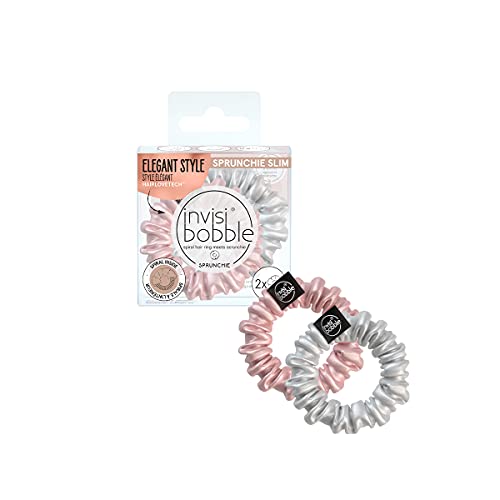 invisibobble Sprunchie Rosa Chrome I 2x Stoff Haargummis Rosa Silber für Mädchen & Damen I kein verknoten, starker Halt, haarschonend I Scrunchie Haargummi designed im Herzen Münchens von Invisibobble