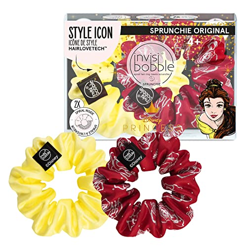 invisibobble Sprunchie Spiralhaarring - Disney Princess Belle - 2 Pack - Scrunchie Stilvolles Armband, Starke Elastische Griffspule Zubehör für Frauen - Sanft für Mädchen Teenager und dickes Haar von invisibobble