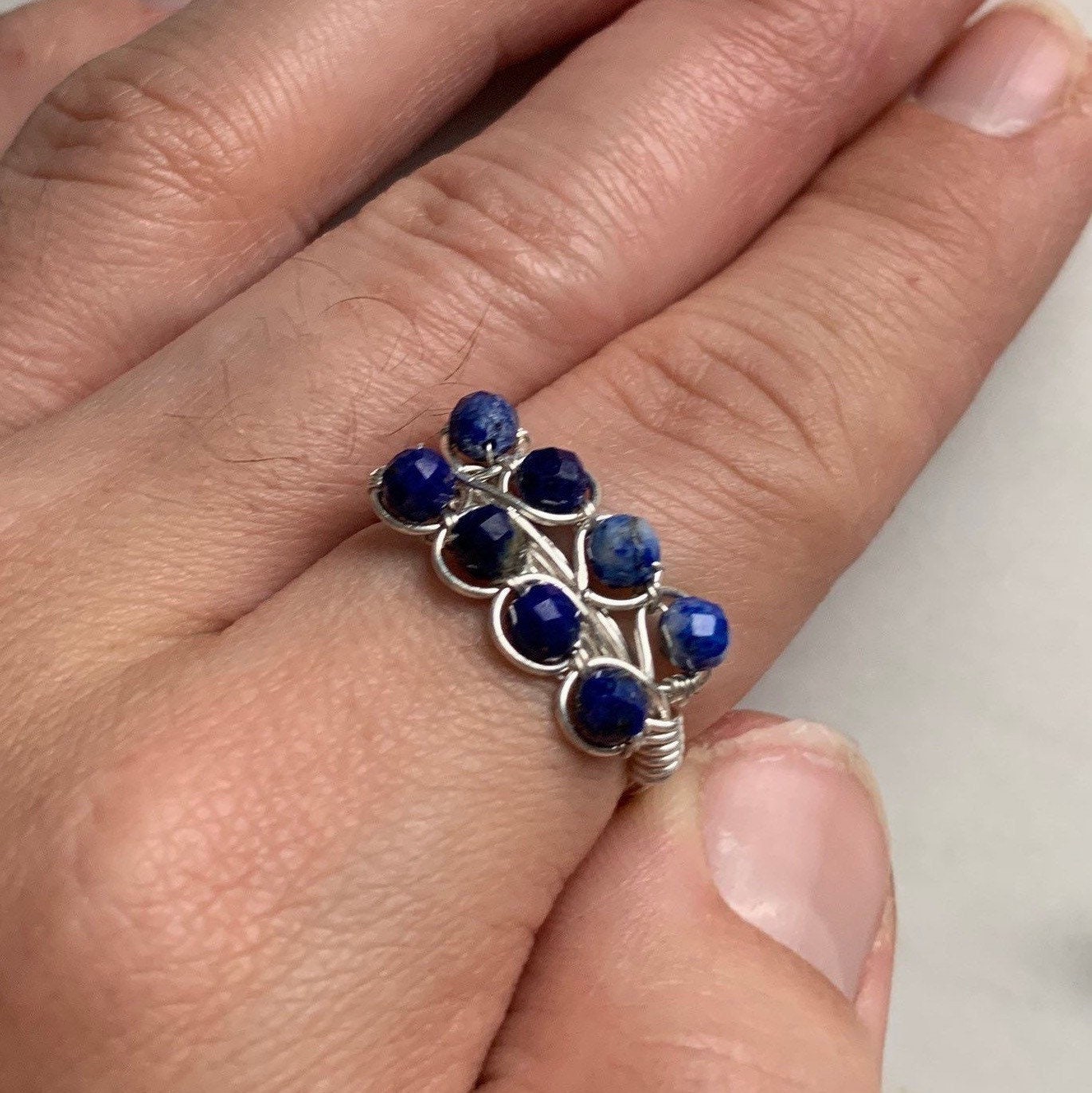 Custom Fit Lapis Lazuli Ring Sterling Silber, Wire Wrapped Voll Finger Kristall Ring, Ombre September Geburtsstein Geburtstagsgeschenk Für Sie Custom Fit Lapis Lazuli Ring Sterling Silber, Wire Wrapped Voll Finger Kristall Ring, Ombre September Geburtsstein Geburtstagsgeschenk Für Sie von InvokeJewels