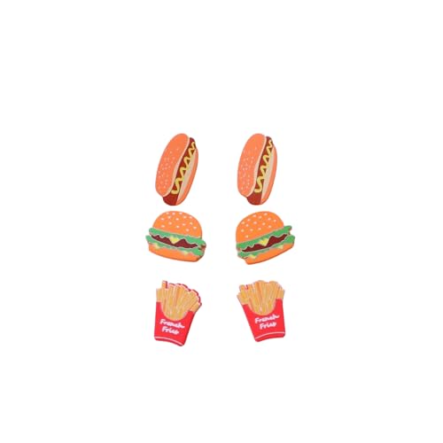 3 Paar niedliche lustige Hamburger-Hotdog-Pommes-Ohrstecker für Frauen, handgefertigte Imitation von Lebensmitteln, Acryl-Ohrring für Frauen, Zink Acryl, Kein Edelstein von Involsionary