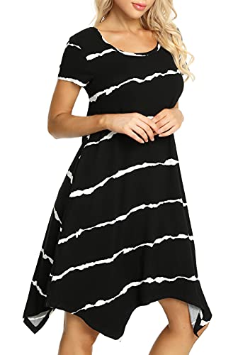 Invug Damen Casual Loose Soft Crewneck Kurzarm Taschen Swing T-Shirt Kleid - Schwarz - X-Groß von Invug