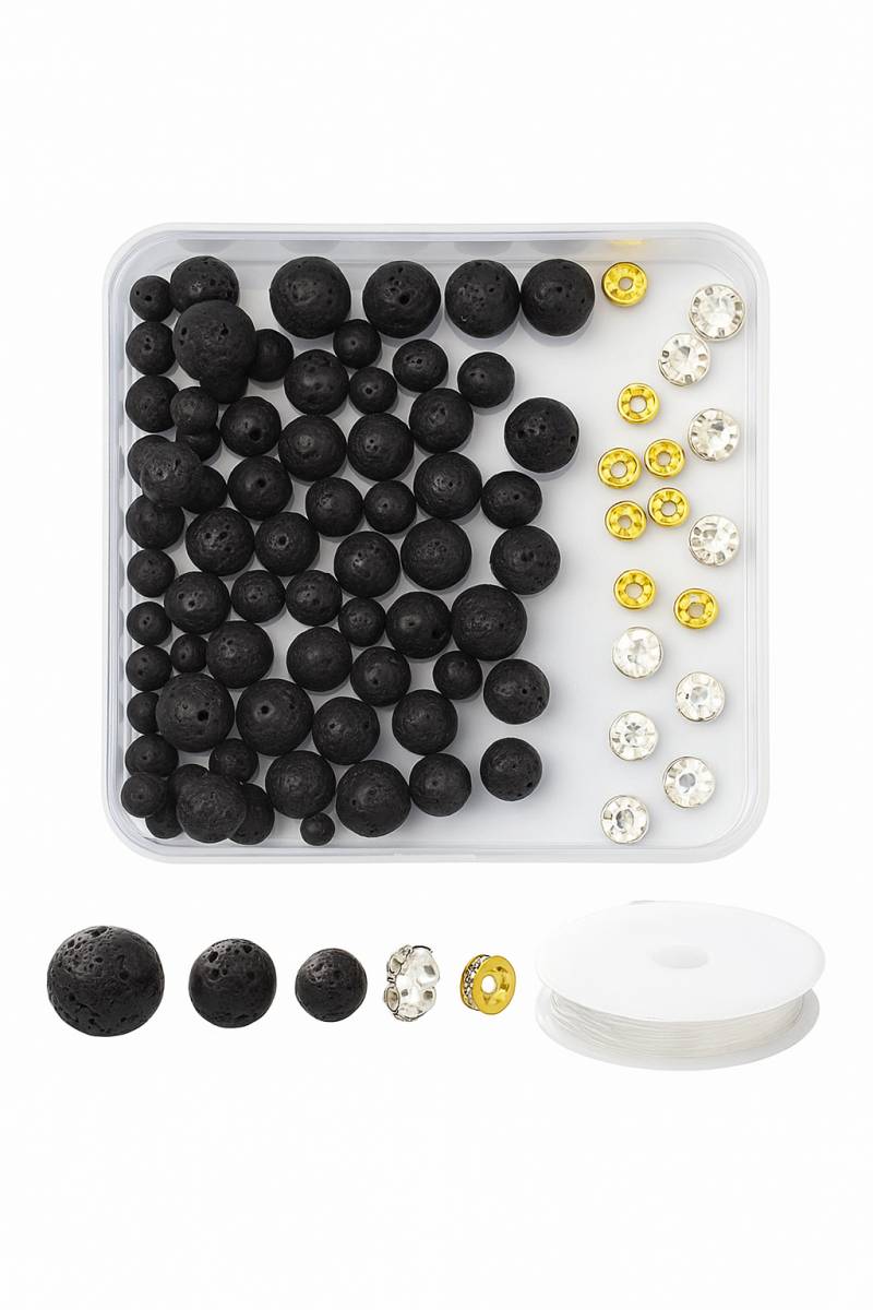 Inwaria Lavastein Perlenset – 76 Lavastein Perlen + Strass Spacer + Faden von Inwaria