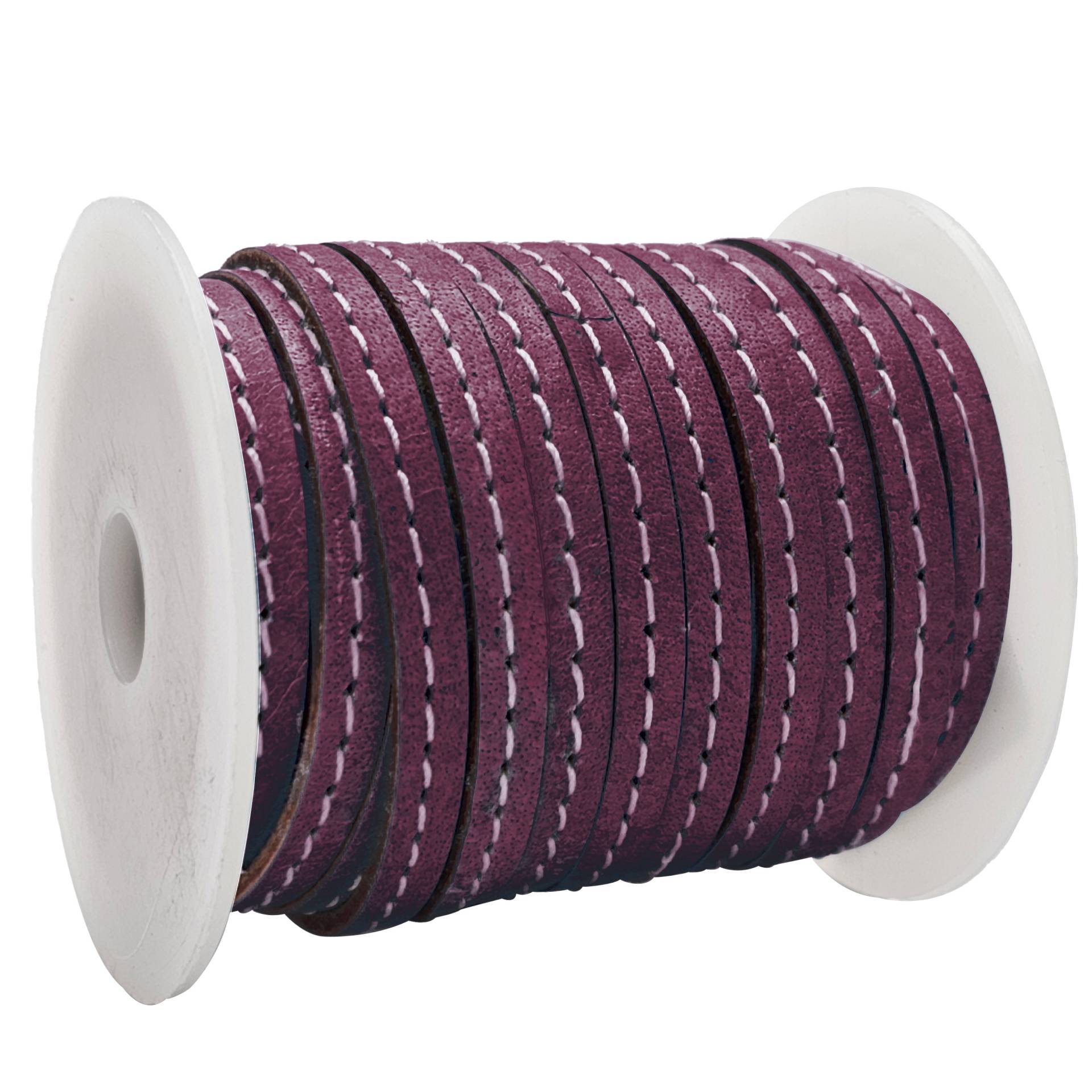 esnado Lederband flach mit Ziernaht  5 mm - Aubergine von Inwaria