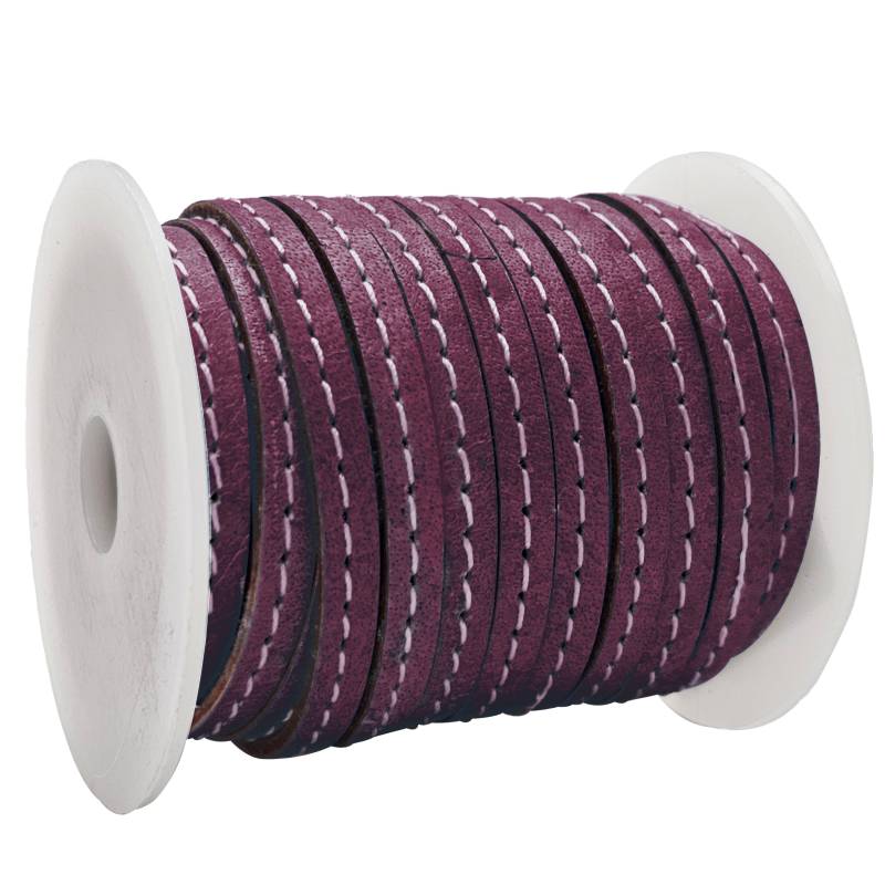 esnado Lederband flach mit Ziernaht  5 mm - Aubergine von Inwaria