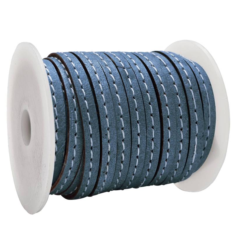 esnado Lederband flach mit Ziernaht  5 mm - Blau von Inwaria