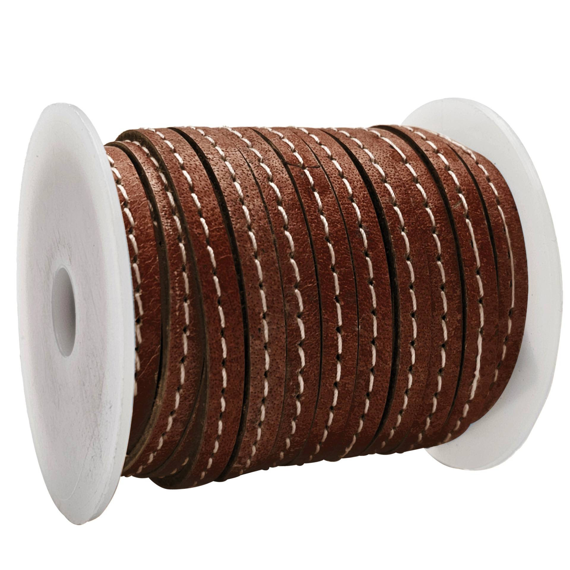 esnado Lederband flach mit Ziernaht  5 mm - Dunkelbraun von Inwaria