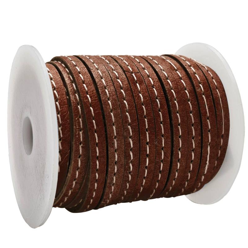 esnado Lederband flach mit Ziernaht  5 mm - Dunkelbraun von Inwaria