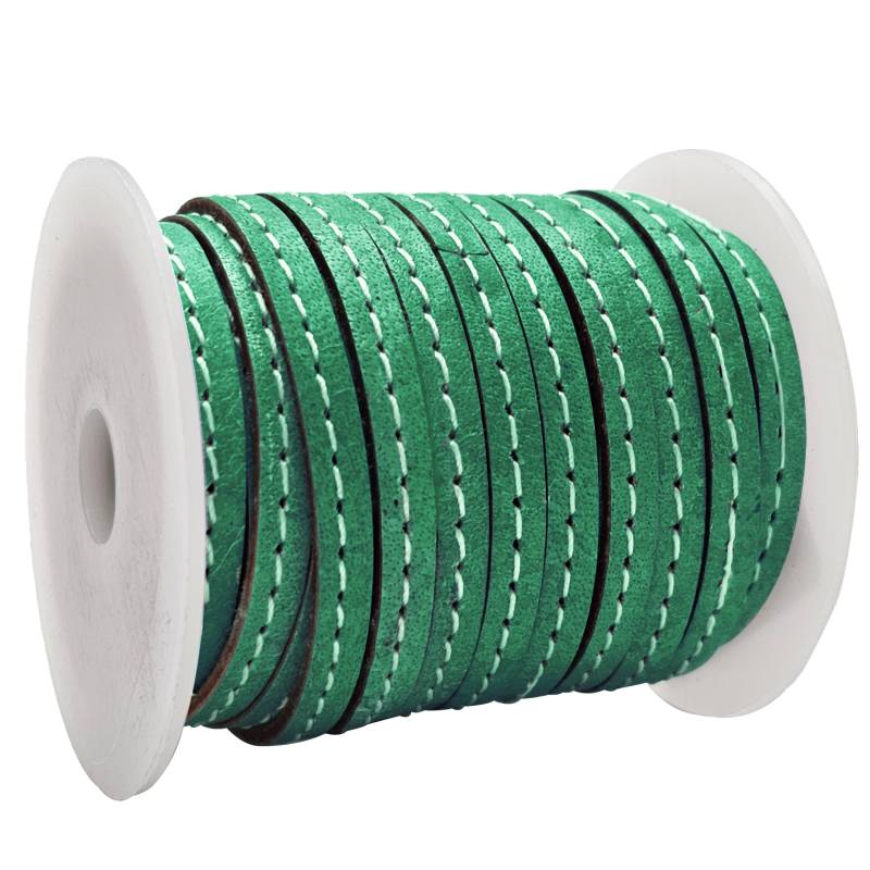 esnado Lederband flach mit Ziernaht  5 mm - Grün von Inwaria