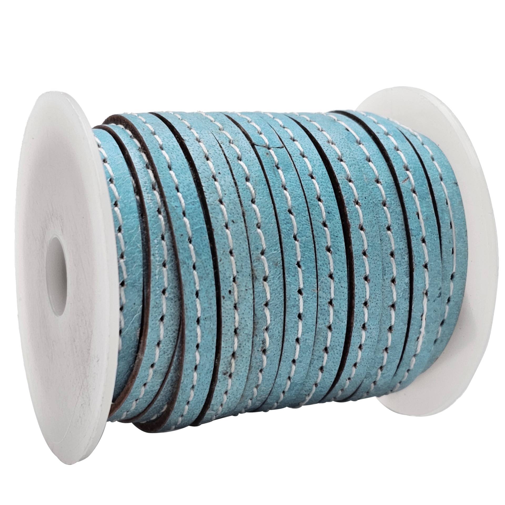 esnado Lederband flach mit Ziernaht 5 mm - Hellblau von Inwaria