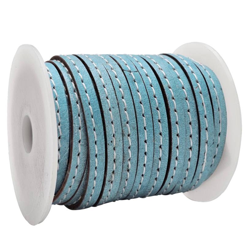 esnado Lederband flach mit Ziernaht 5 mm - Hellblau von Inwaria