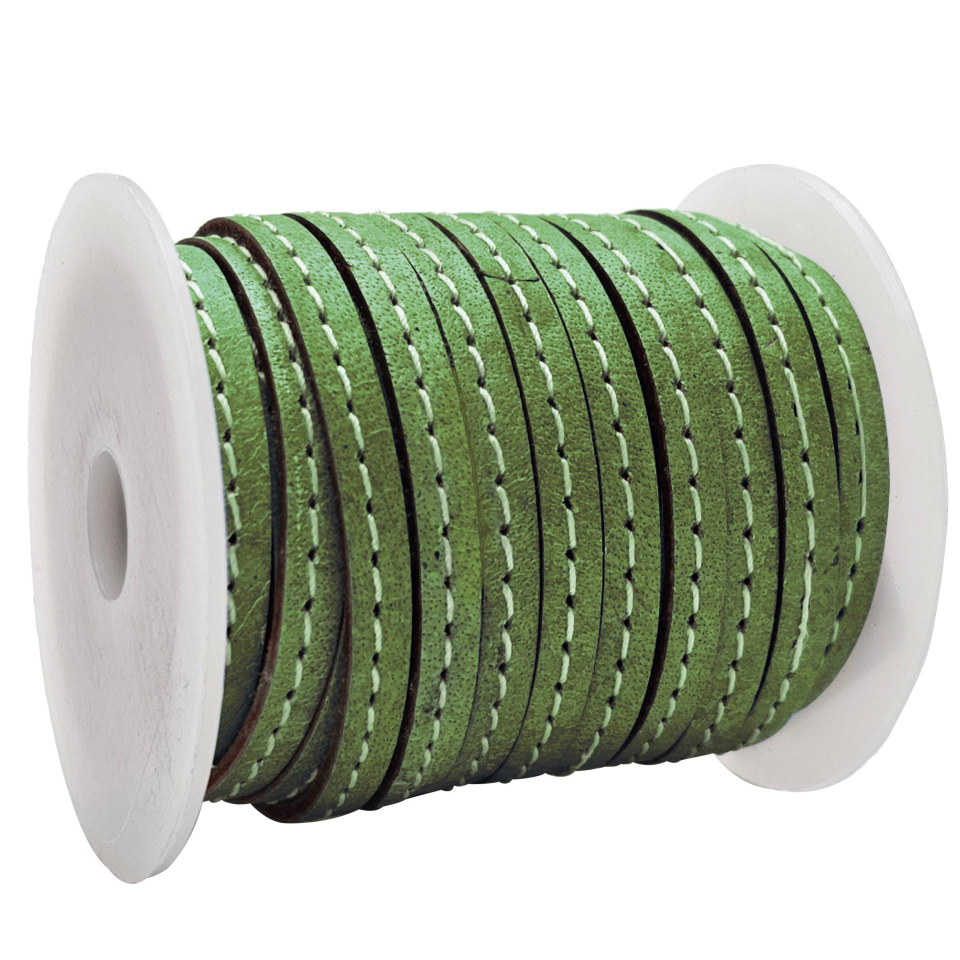 esnado Lederband flach mit Ziernaht  5 mm - Moosgrün von Inwaria