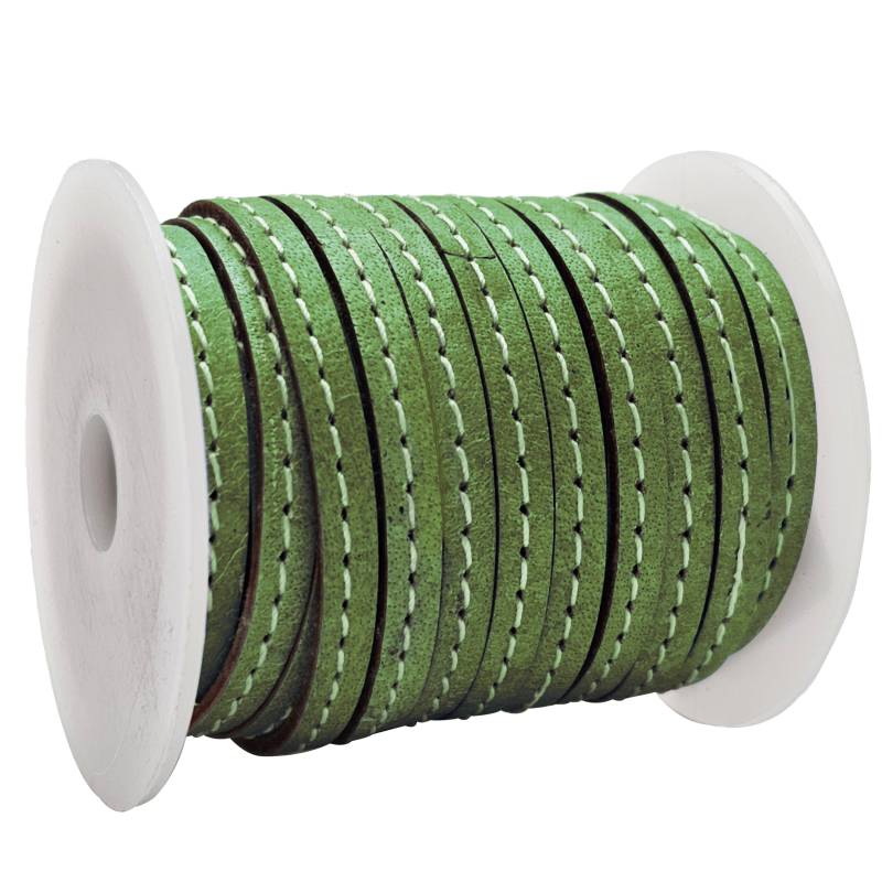 esnado Lederband flach mit Ziernaht  5 mm - Moosgrün von Inwaria