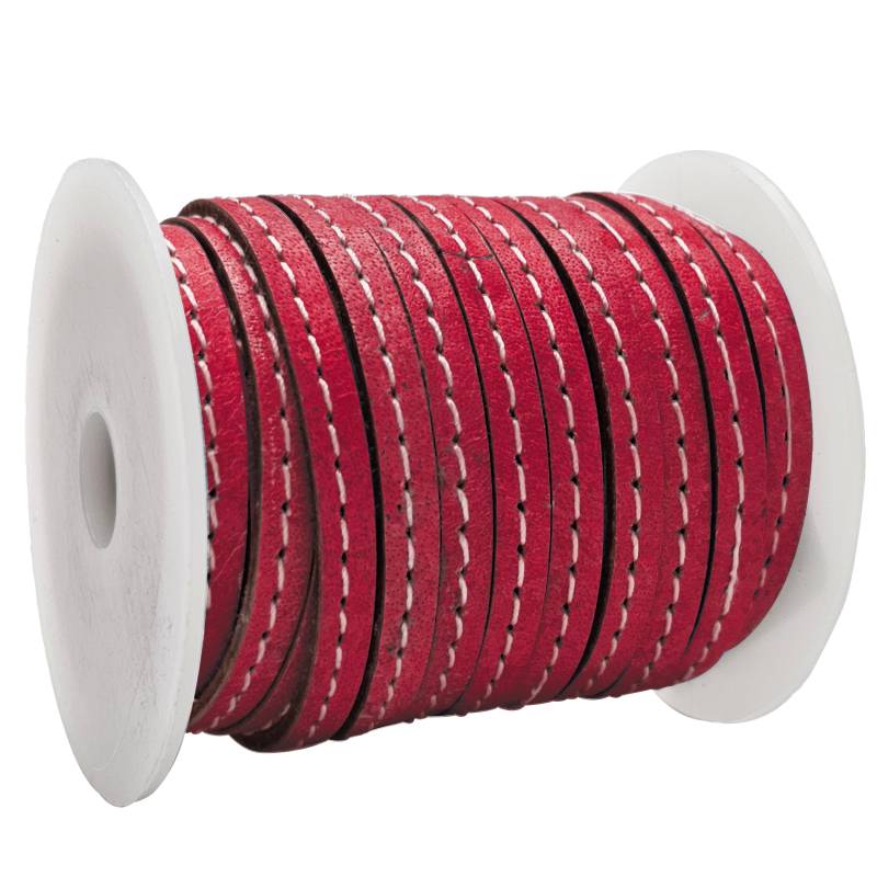 esnado Lederband flach mit Ziernaht  5 mm - Pink von Inwaria