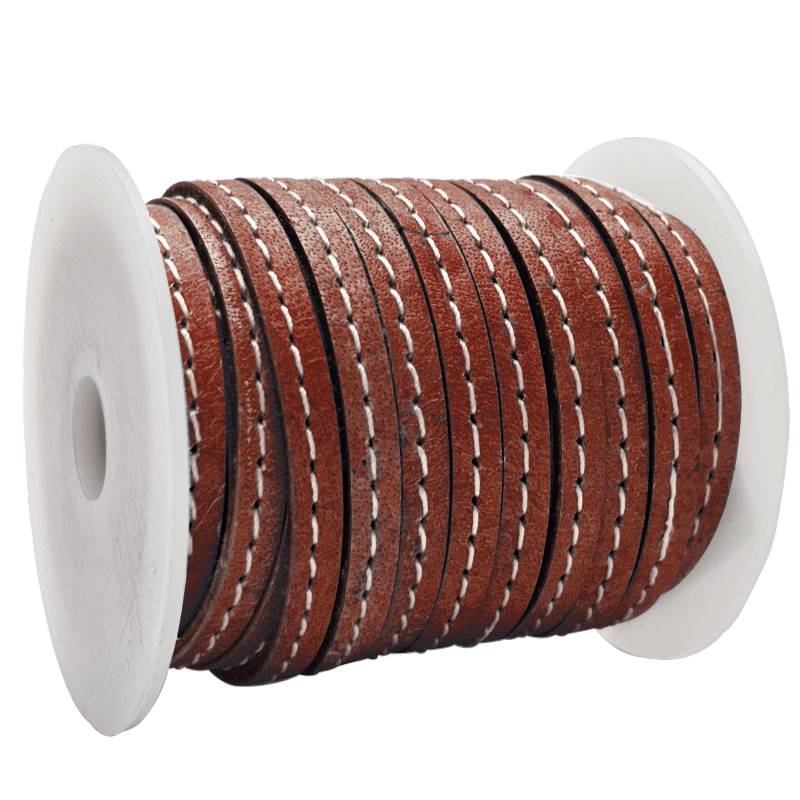 esnado Lederband flach mit Ziernaht  5 mm - Rotbraun von Inwaria