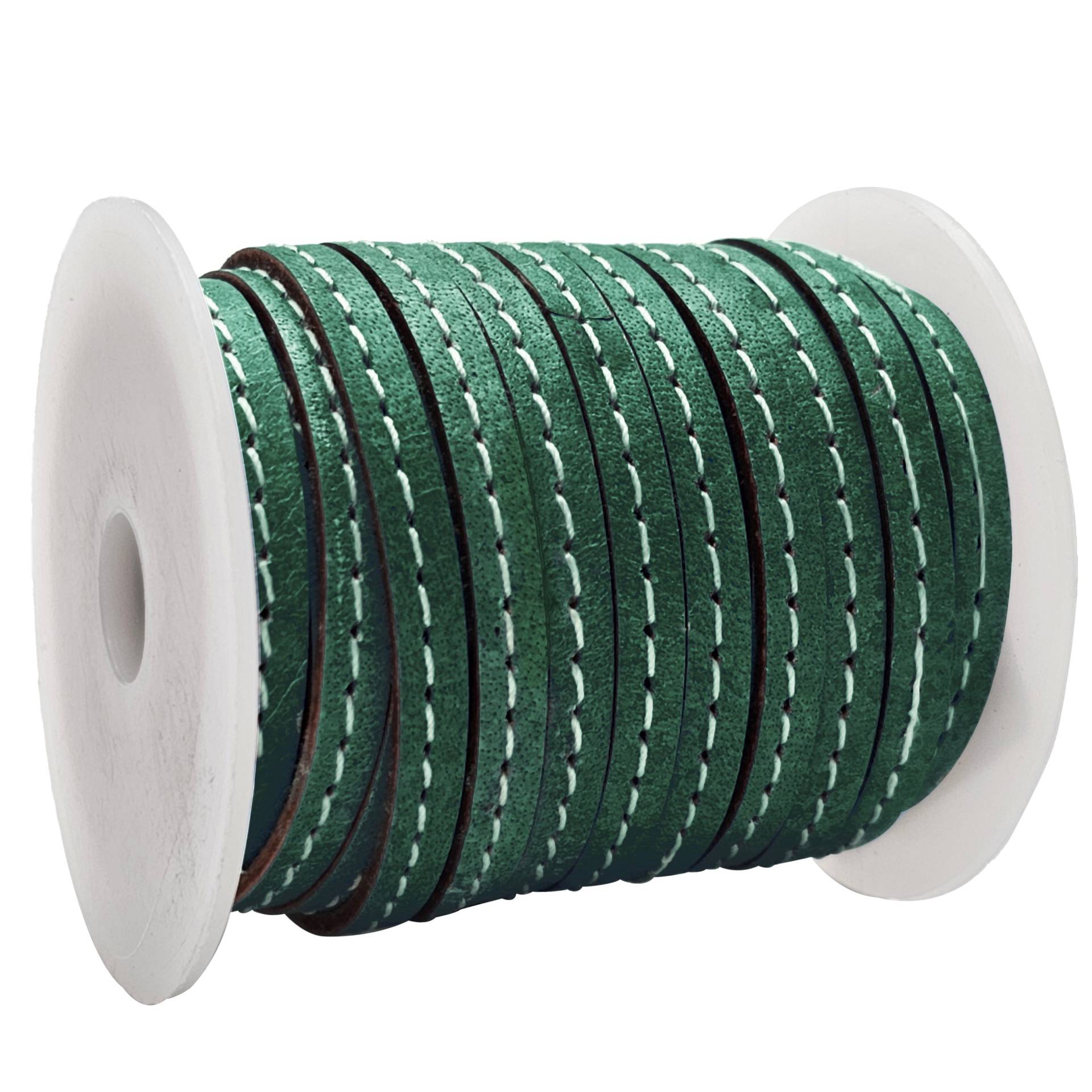 esnado Lederband mit Ziernaht  5 mm - Olivgrün von Inwaria