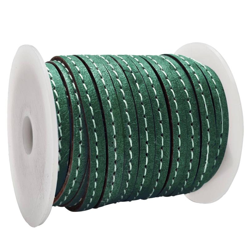 esnado Lederband mit Ziernaht  5 mm - Olivgrün von Inwaria