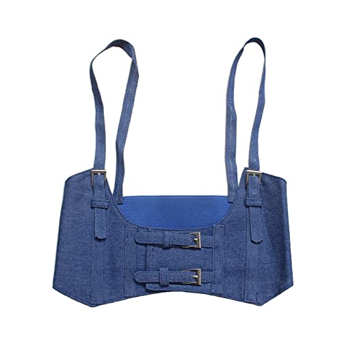 Inzegao Damen Denim Körper Taillengürtel Verstellbarer Träger Steampunk Unterbrust Korsett Gürtel für Kleid, Blau, Einheitsgröße von Inzegao