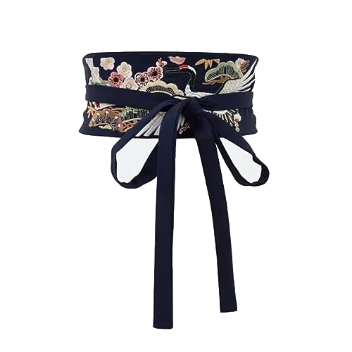 Inzegao Frauen Japanische Obi Gürtel für Kimono Robe Yukata Breite Floral Wrap Tie Cinch Bund Gürtel, Dunkelblau Stil A, Einheitsgröße von Inzegao