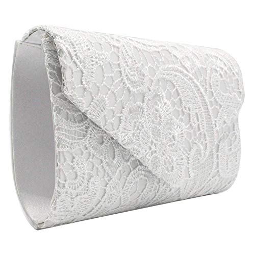 Damen-Clutch-Clutch, Spitze, florales Design, Satin-Spitze, elegante Handtaschen für Partys und Hochzeiten, weiß (Weiß) - N00181ZS von Inzopo