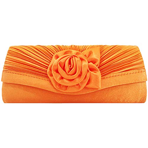 Damen Satin Plissee Blume Abendtasche Clutch Handtasche Rose Floral Plissee Satin Flap Clutch Abendtasche Satin Plissee Blume Clutch Abendtasche, Orange (Orange) - N00168ZS von Inzopo