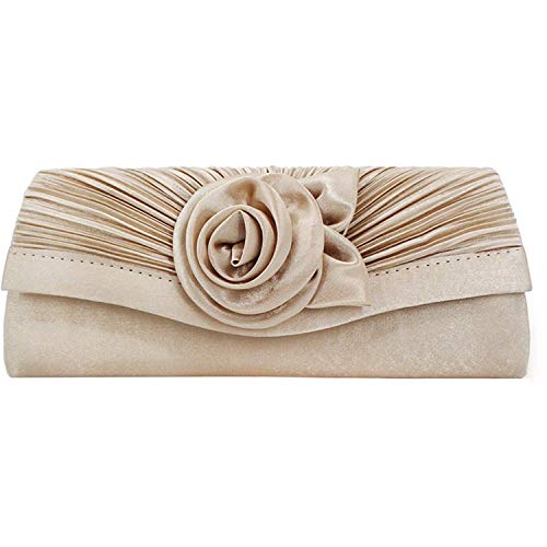 Damen Satin Plissee Blume Abendtasche Clutch Handtasche Rose Floral Plissee Satin Flap Clutch Abendtasche Satin Plissee Blume Clutch Abendtasche, aprikose (Pink) - N00160ZS von Inzopo