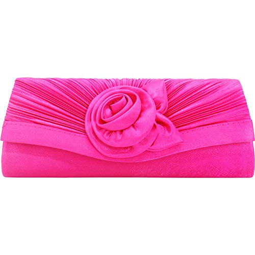 Damen Satin Plissee Blume Abendtasche Clutch Handtasche Rose Floral Plissee Satin Flap Clutch Abendtasche Satin Plissee Blume Clutch Abendtasche, rosarot (Rot) - N00171ZS von Inzopo