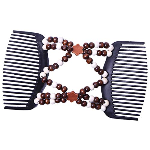 EZ Haarkamm, dehnbar, mit Holzperle, modisch, für Damen – Dunkelbraun von Inzopo