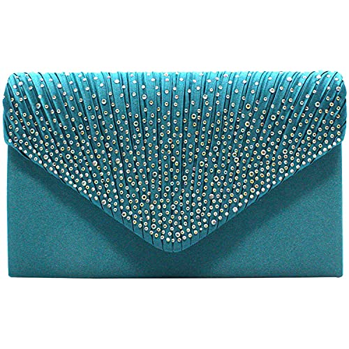 Umschlag Clutch, Damen Satin, Umschlag AbendClutches Hochzeit und Party Handtaschen, Clutches Handtasche Crossbody Bag Glitter Diamante Umschlag Geldbörse Bälle Abendparty Taschen, hellblau (Blau) von Inzopo