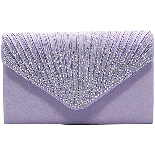 Umschlag Clutch, Damen Satin, Umschlag Abend-Clutches Hochzeit und Party Handtaschen, Clutches Handtasche Crossbody Bag Glitter Diamante Umschlag Geldbörse Bälle Abendparty Taschen, hellviolett von Inzopo