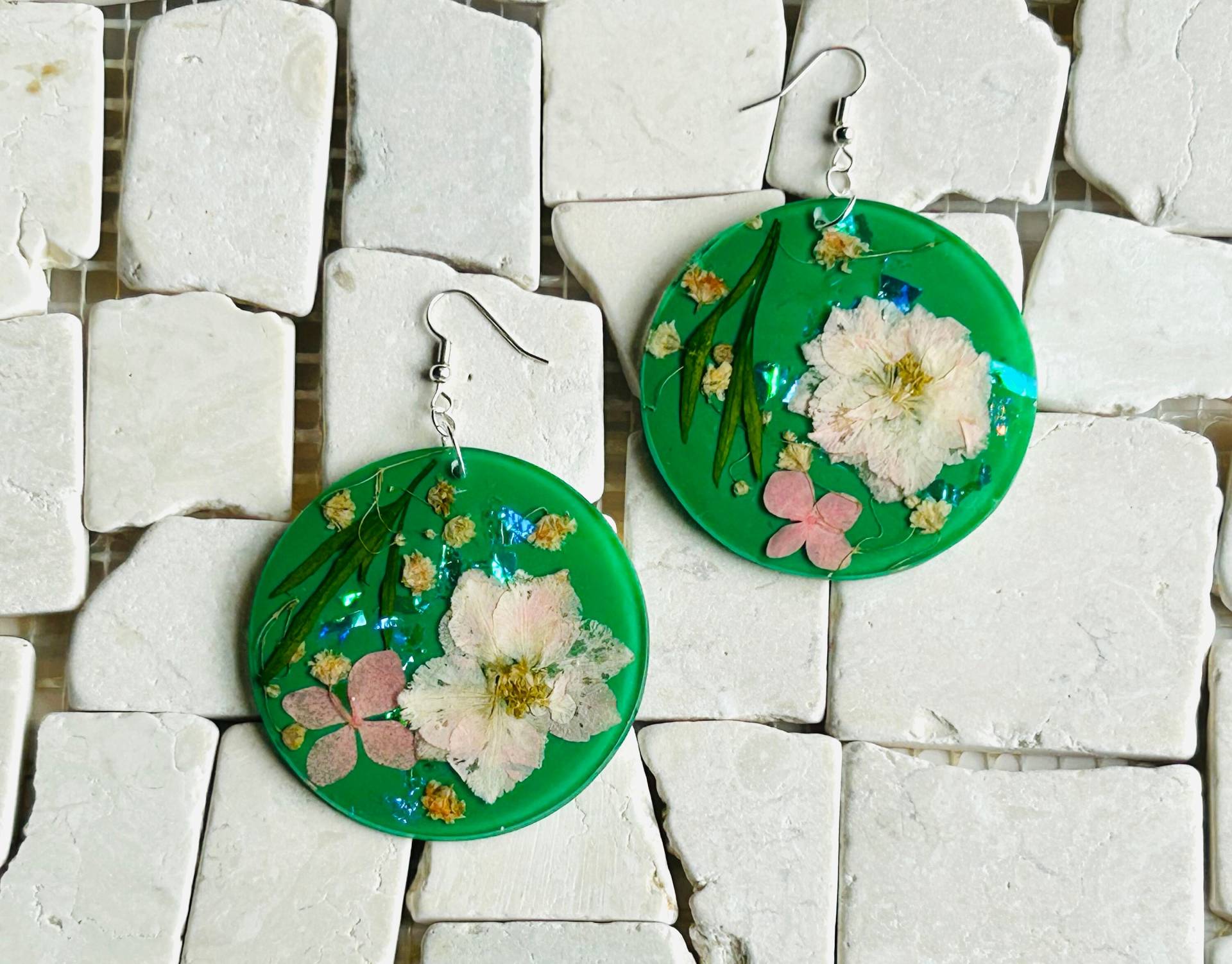 Earrings Round From Blue Resin With Dried Flowers Earrings Round From Blue Resin With Dried Flowers von IoannasArtGarden