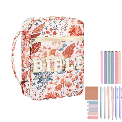 Iouyjiu Bible Tote Bag, Church Bible Organizer, Floral Book Carrier, Zipper Closure Protective Case Large Size Ideal for Church Study Travel, 7.99x9.84x3.03 Inches von Iouyjiu