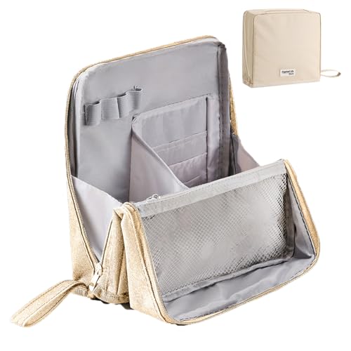 Iouyjiu Make-up-Tasche – Make-up-Organizer, wasserdichte Tasche, Aufbewahrungsbox, stehender Organizer mit mehreren Fächern, tragbar für Kosmetikspiegel, Cremefarben, Refer to description, Unisex von Iouyjiu