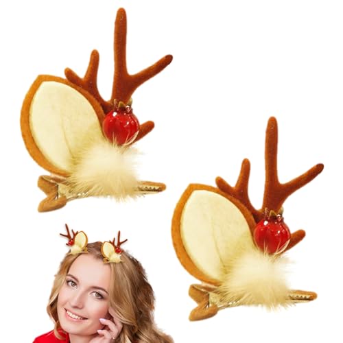 Iouyjiu Weihnachts-Haarspangen, Rentier-Clips für Haare - Süße 2x Weihnachtsgeweih-Haarnadeln | Cartoon-Urlaubs-Haarschmuck, Damen-Kopfbedeckung für Erwachsene von Iouyjiu