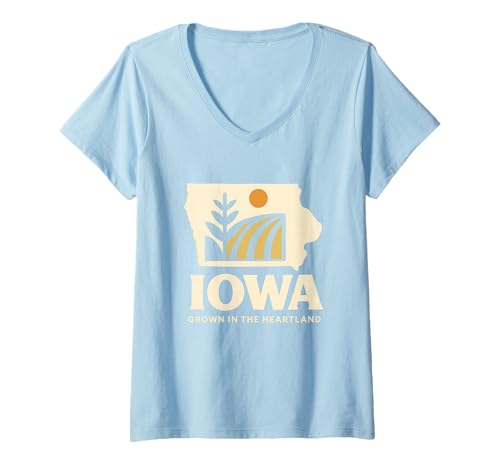 Damen Iowa Shirt Grown in The Heartland Retro Farmland Szene T-Shirt mit V-Ausschnitt Damen Iowa Shirt Grown in The Heartland Retro Farmland Szene T-Shirt mit V-Ausschnitt von Iowa Heartland Tee Shirts for Farmers and Locals