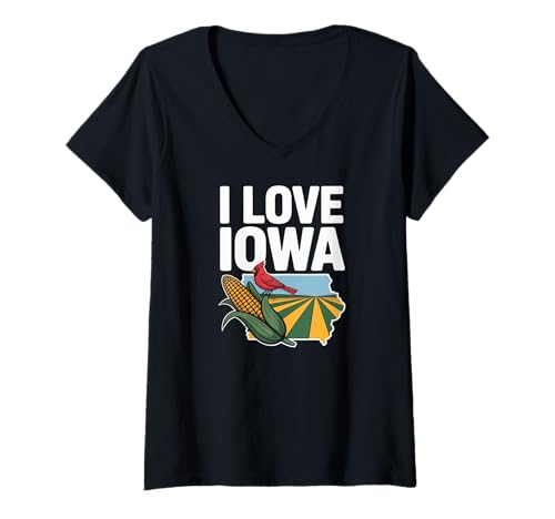 Damen Ich liebe Iowa Cornfields Cardinal State T-Shirt mit V-Ausschnitt von Iowa Pride Cardinal Cornfields Love