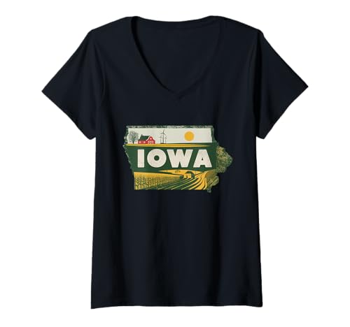 Damen Iowa Bundesstaat Iowa Retro Iowa T-Shirt mit V-Ausschnitt Damen Iowa Bundesstaat Iowa Retro Iowa T-Shirt mit V-Ausschnitt von Iowa Souvenirs für Männer, Frauen & Kinder Iowa