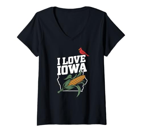 Damen Ich liebe Iowa Corn Cardinal, Design für Enthusiasten T-Shirt mit V-Ausschnitt Damen Ich liebe Iowa Corn Cardinal, Design für Enthusiasten T-Shirt mit V-Ausschnitt von Iowa State Cornfield Cardinal Pride Midwest