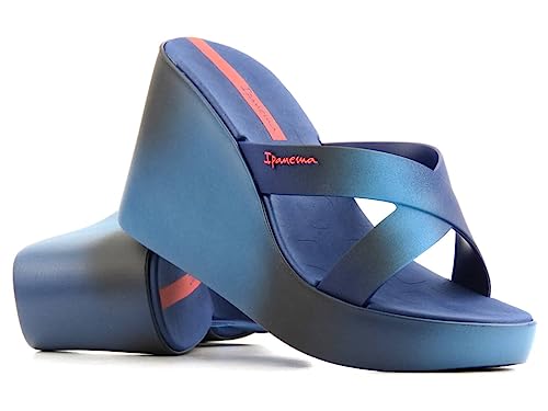 Ipanema Flip Flops Damen Elegant – Damen Sommerschuhe Mit Keilabsatz – Damen Badeschuhe Plateau – Flip Flops Damen Mit Fussbett – Sommer Schuhe Damen – Sohlenhöhe 8,5 cm, Blau 38 von Ipanema