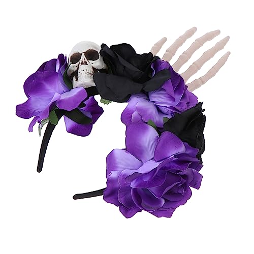 1Stk Schädel-Hand-Stirnband Kopfbedeckung Blumenstirnband Haarzubehör Rot halloween haarschmuck halloween kopfschmuck Halloween-Kopfschmuck Kopfschmuck mit Rosenschädel Stoff Black Ipetboom von Ipetboom