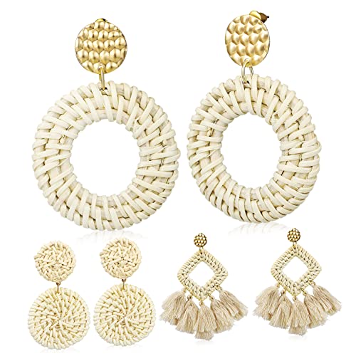 3 Paare Rattan Woven Ohrringe für Frauen Böhmische Statement Dangle Ohrringe Leichte Quasten für Strand Partys Freizeitgelegenheiten von Ipetboom
