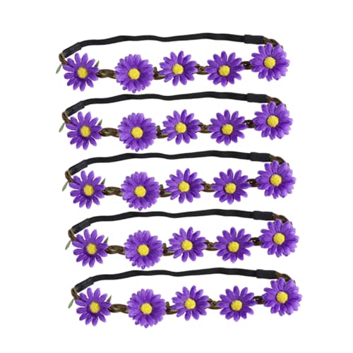 5st Boho Blumen Stirnband Gänseblümchen-stirnbänder Blumenkronen Für Frauen Blumen-haarschmuck Blumenhaarband Sonnenblumenkrone Haarkranz Blumenkranz Böhmen Braut Violett Hawaii von Ipetboom