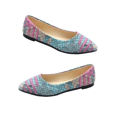 Ipetboom 1 Paar Frauenschuhe Flacher Absätze Hey Wohnung Beleg barfuß trendy Damenschuhe atmungsaktive Schuhe Flache Wanderschuhe lässige Slipper Flache Loafer stylische PU-Schuhe Blau von Ipetboom