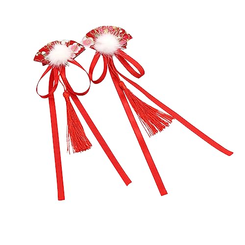 Ipetboom 1 Paar Haarnadel Für Kinder Haarschmuck Für Mädchen Kopfschmuck Quaste Haarspange Haarspangen Zur Hochzeit Chinesische Rote Haarzusätze Haarnadeln Tiara Frau Stoff Zubehör Hanfu von Ipetboom