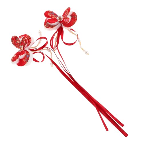 Ipetboom 1 Paar Haarschmuck Chinesischer Haarklammer Festliche Haarspange Dekorative Haarspange Neujahrs Haaraccessoire Festliche Haarclip Teenager Mädchen dünn kawaii Quaste Kind Stoff rot von Ipetboom