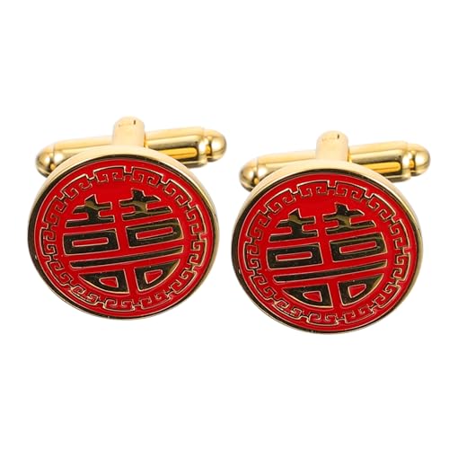 Ipetboom 1 Paar Hochwertige Chinesische Manschettenknöpfe für Herren Goldene Cufflinks im Doppelsymbol Design für Hochzeiten Partys Besondere Anlässe für Trauzeugen von Ipetboom