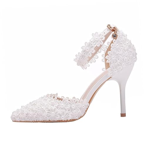 Ipetboom 1 Paar Hochzeitsschuhe Damen Spitze High Heels mit Riemen Weiße Brautschuhe mit Spitzem Zehenbereich für Hochzeiten Besondere Anlässe Modisches Design Komfortable Ipetboom 1 Paar Hochzeitsschuhe Damen Spitze High Heels mit Riemen Weiße Brautschuhe mit Spitzem Zehenbereich für Hochzeiten Besondere Anlässe Modisches Design Komfortable von Ipetboom