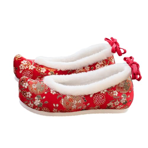 Ipetboom 1 Paar Innere Erhöhte Flache Schuhe Bestickt Wohnung Damenschuhe Hanfu-Schuh Alte Brautschuhe Versteckte Flache Schuhe Cosplay -kostüm Gummi Rot von Ipetboom