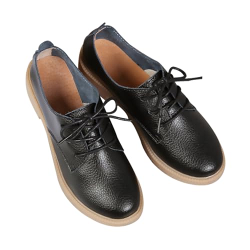 Ipetboom 1 Paar Lederschuhe Im Britischen Stil Kreative Schuhe Dicke Sohle Damenschuhe Frühlings Und Herbstschuhe Retro Schuhe Schwarzes Obermaterial Rindspaltleder von Ipetboom